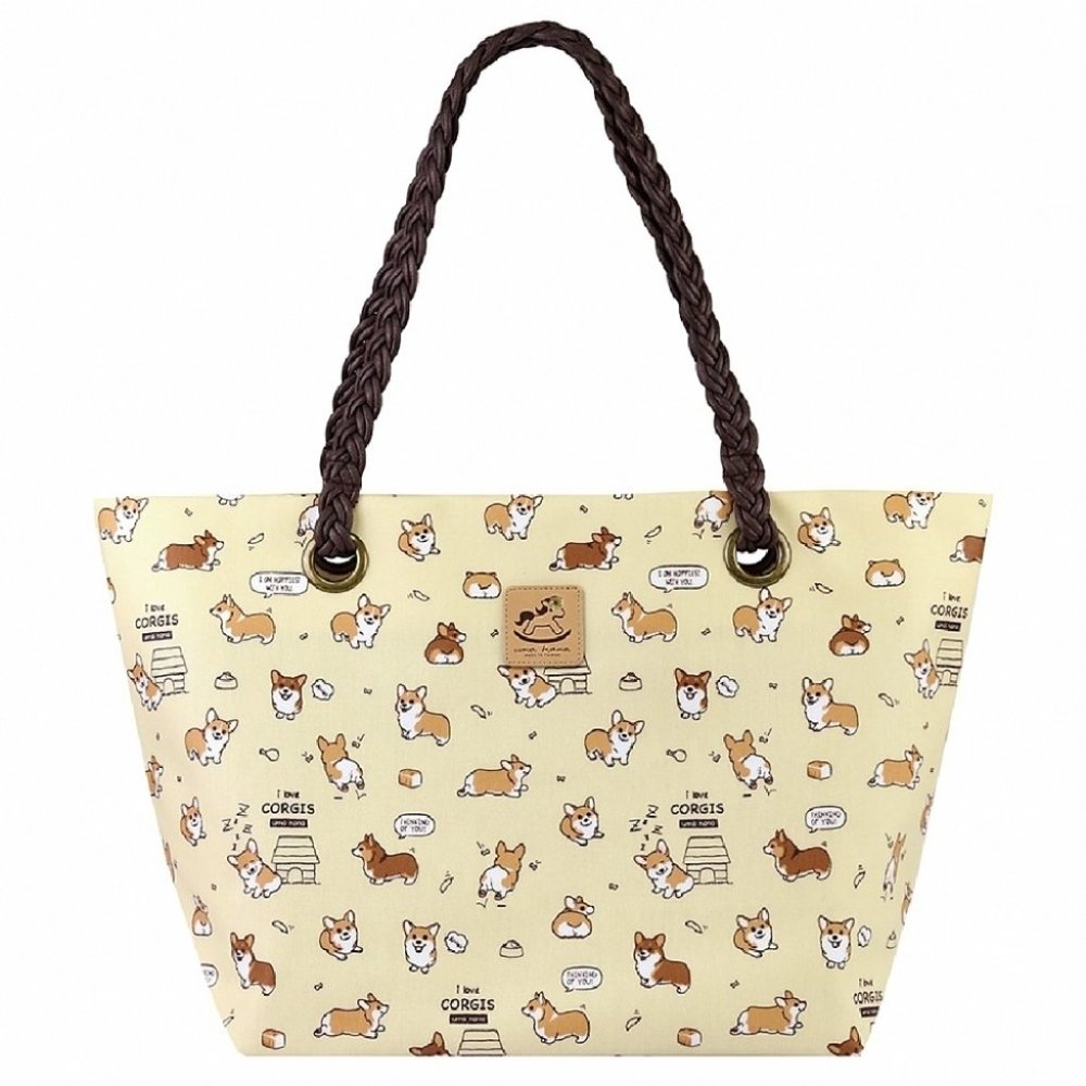 Waterproof Corgi Woven Tote Shoulder Bag